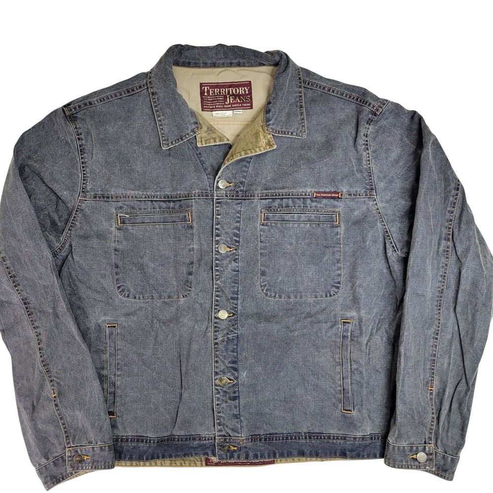 Territory Ahead Jeans Mens XXL Faded Blue Denim Trucker Jacket Corduroy Collar